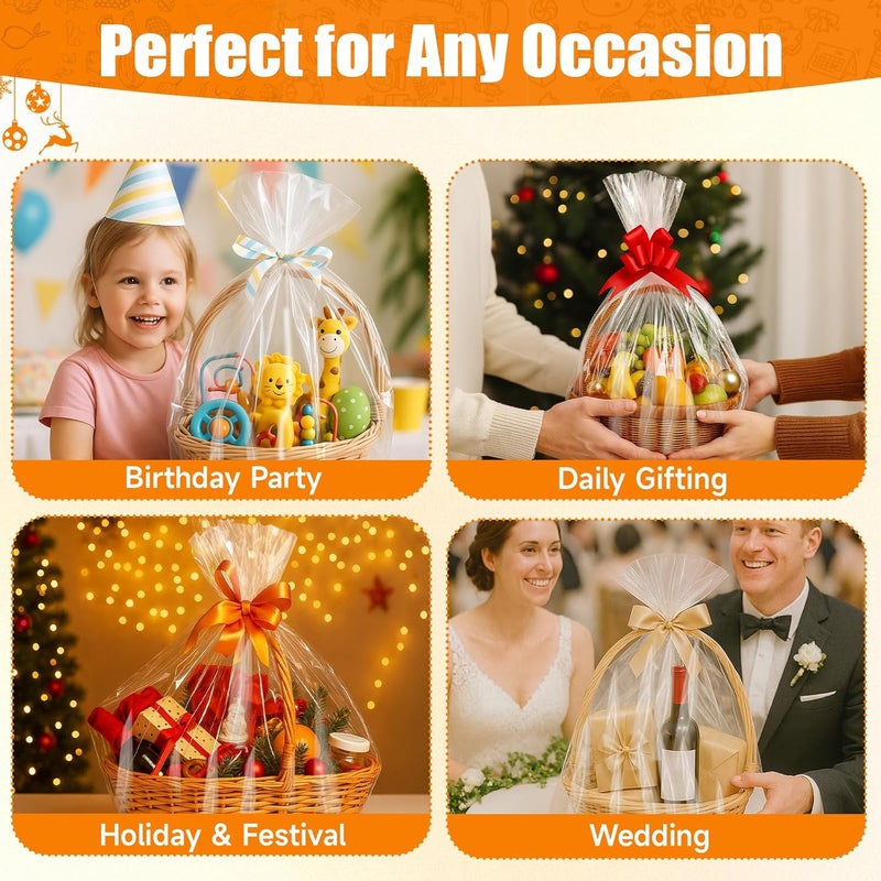 Bonison Large Cellophane Bags 30x40 Inch – 10 Pack Clear Basket Bags for Gift Baskets, Treat Bags, Party Favors, Cellophane Wrap for Large Gifts, Food Packaging, Birthday, Wedding, Holiday Supplies - Image 5